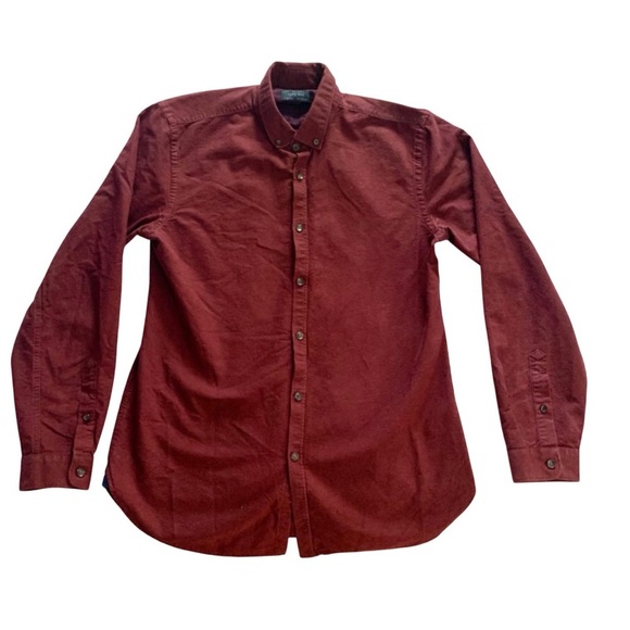 Zara Man Slim Fit Burgundy Long Sleeve Shirt Size L Minimalist Preppy Classic - Picture 3 of 7